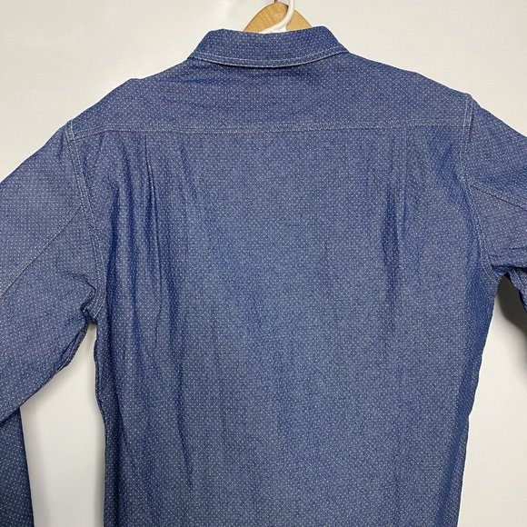 NWT TWO SON Mens Blue Denim White Speckled L/S Cotton Button Down Large L - Picture 6 of 6